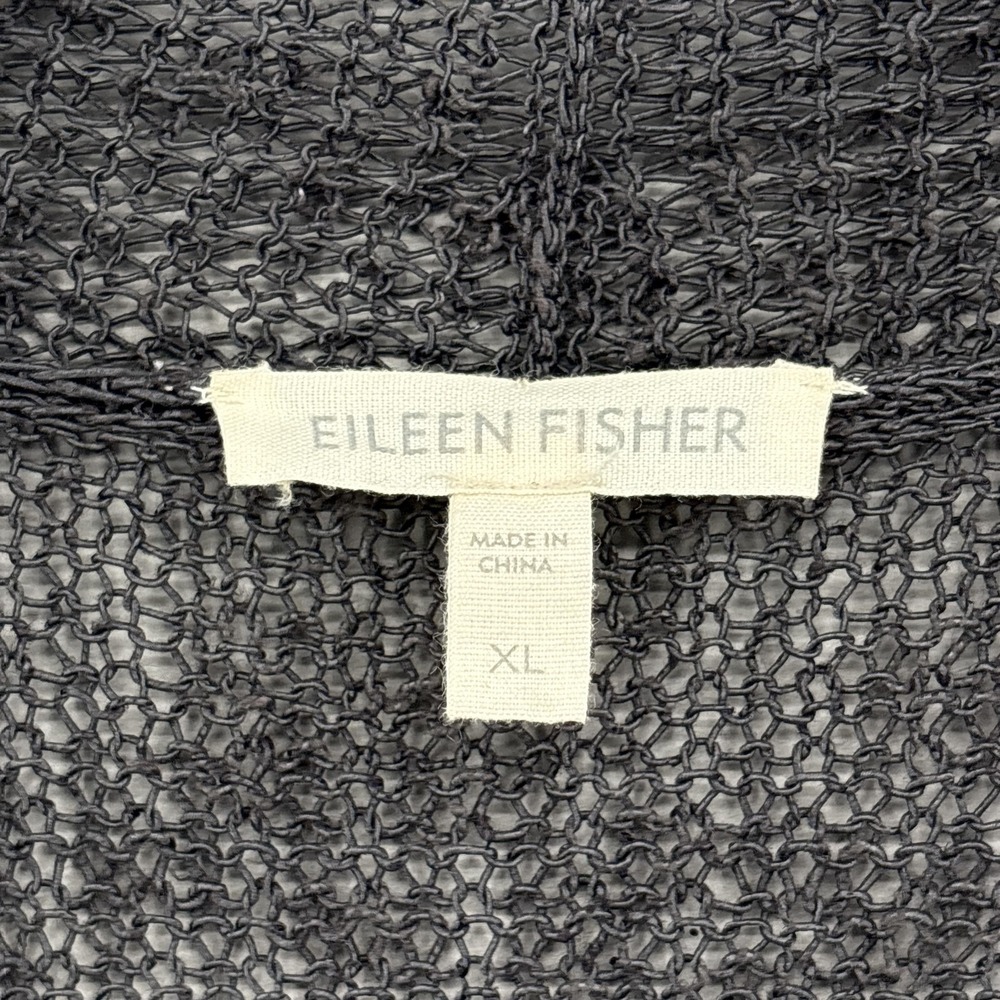 Eileen Fisher Cardigan XL Gray Linen Blend Open Stitch Knit Chain Lightweight - Picture 3 of 9
